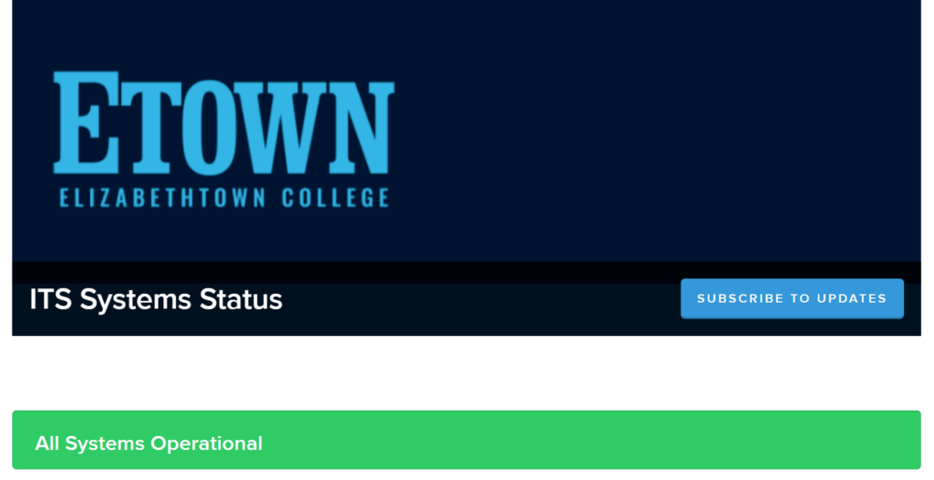 Etown status page showing all systems operational 